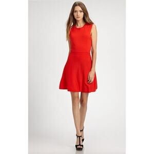 Theory Taolina Dress NWT Large Red Wool Fit & Flare Sleeveless Minimalist
